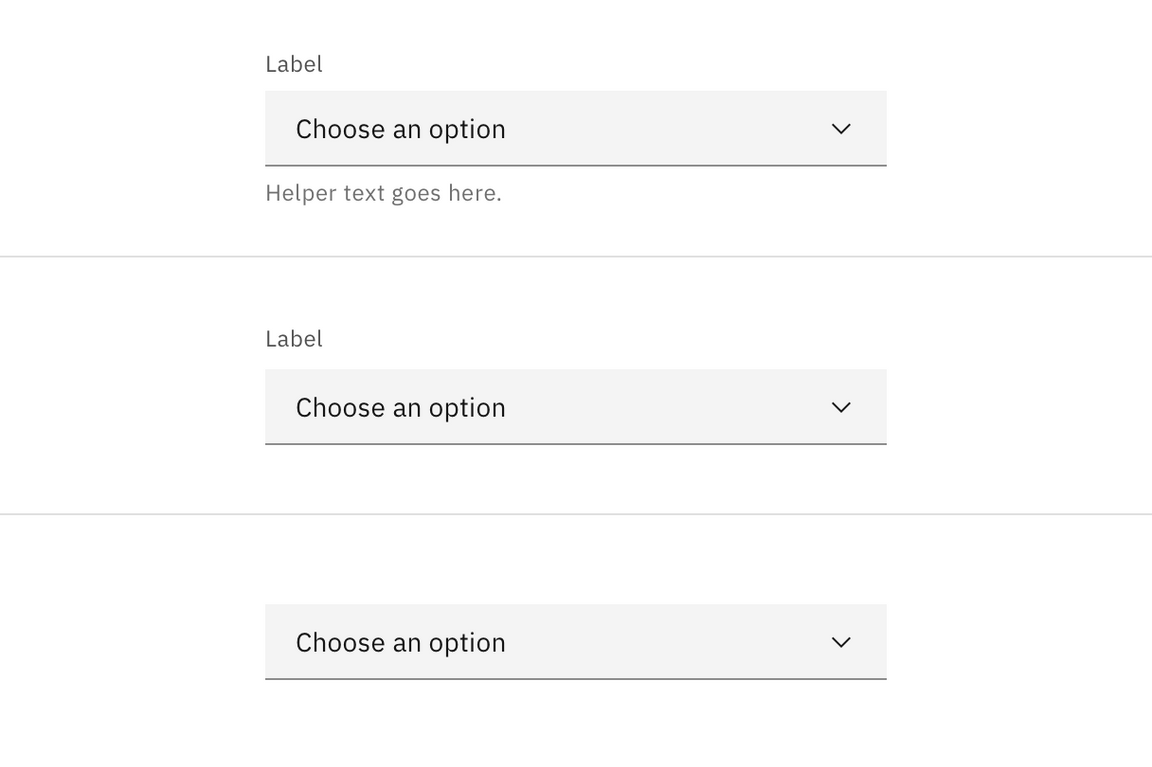 Dropdown assistive labels, helper text or none.